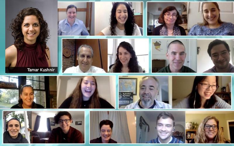 Screen capture of students and faculty during a Zoom meeting.