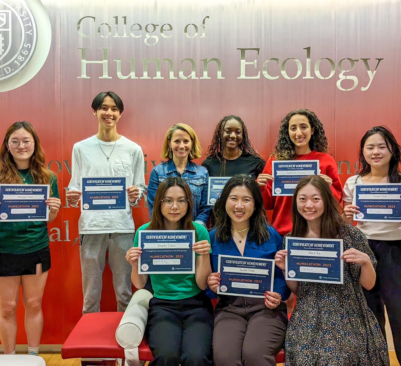 The student winners of the 2023 Humecathon stand with Dean Dunifon.