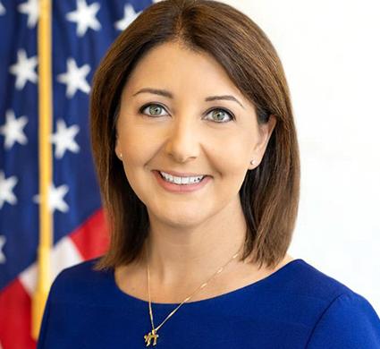 portrait of a woman on a purple and red gradient background