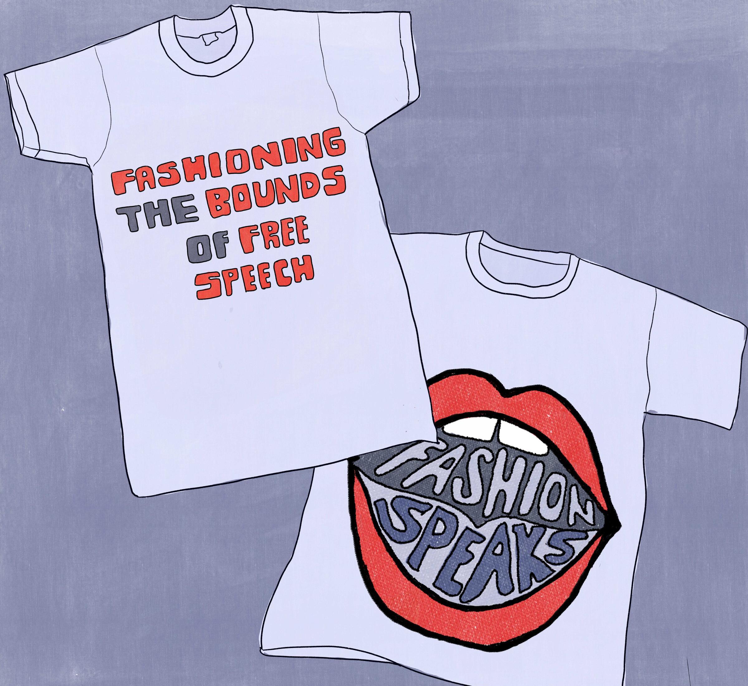 cartoon images of tshirts indicating free speech expressions