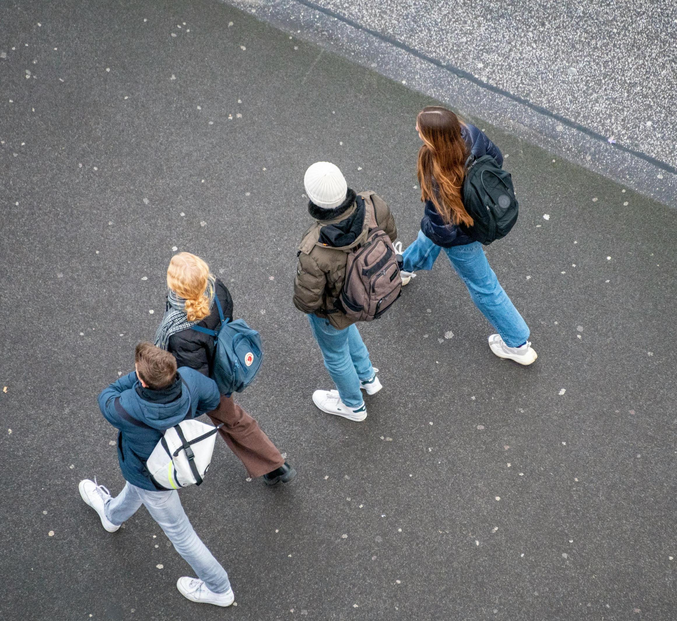 overhad view of 4 teens