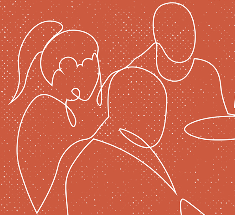 illustration line drawing of people at a table 