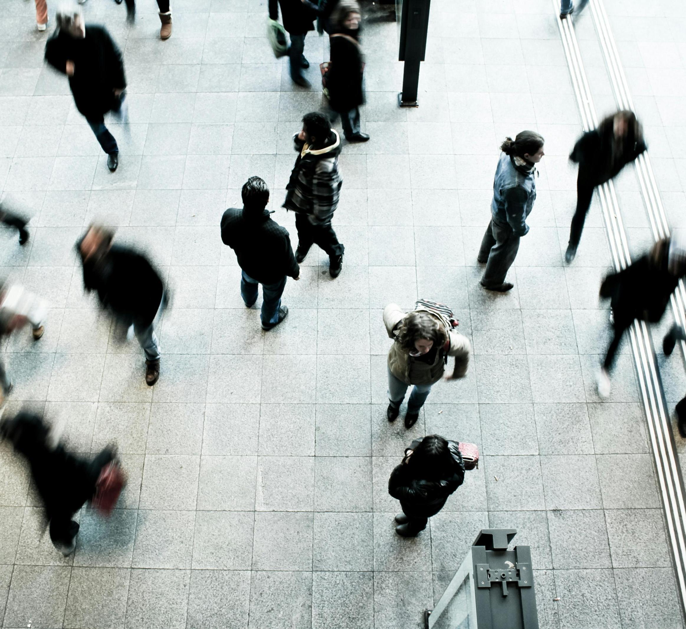 a group of people from above 