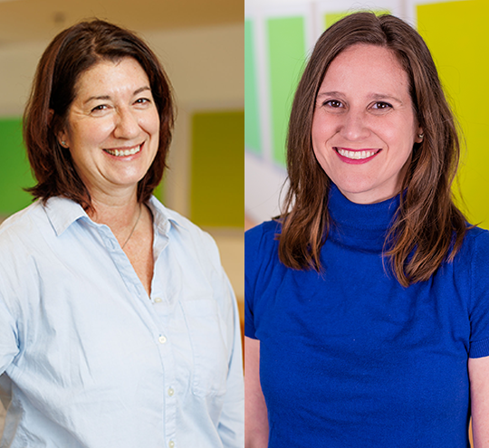 A photo of Laura Bellows on the left and Kristen Elmore on the right.