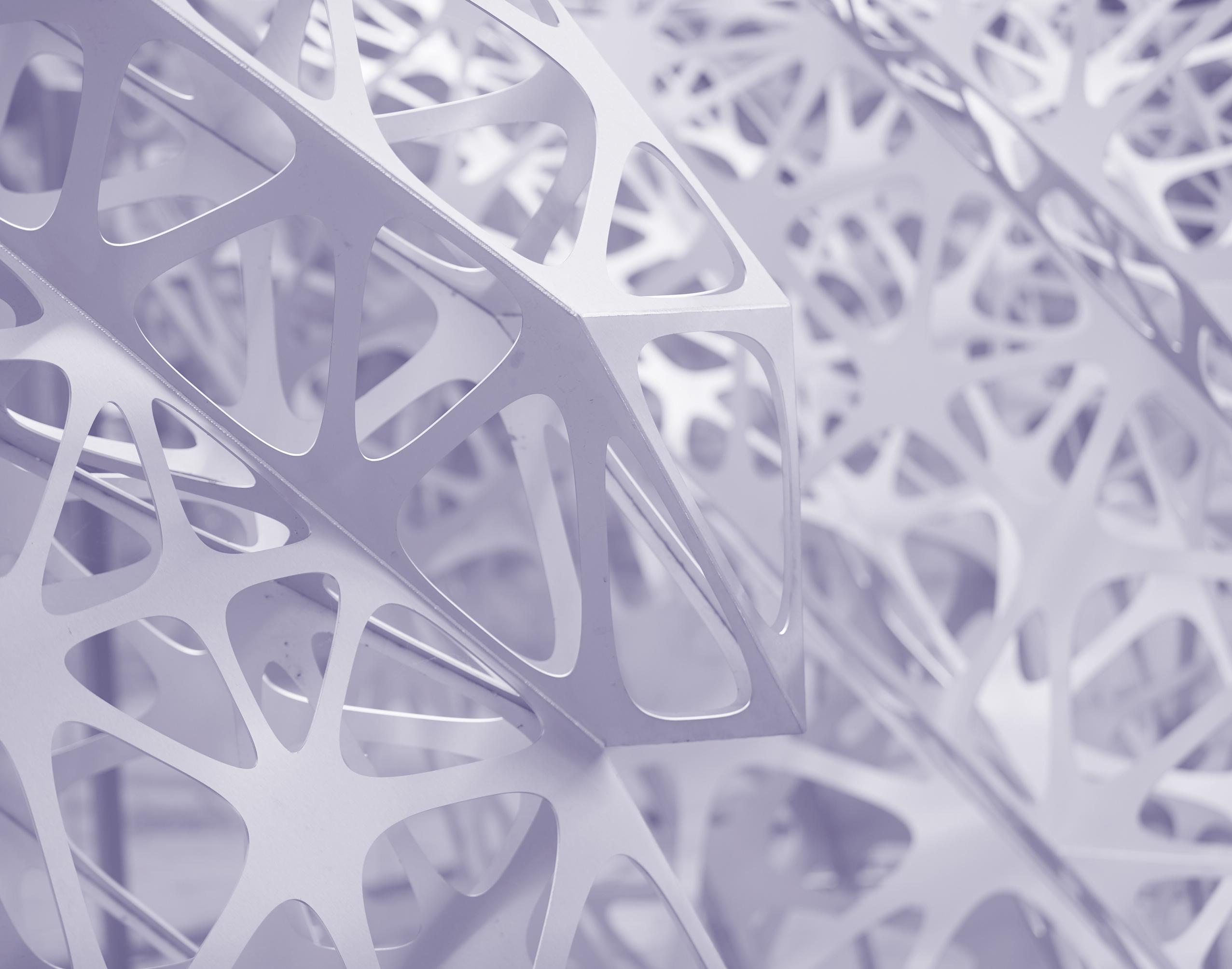 Close up of PolyForm sculpture with deep purple wash