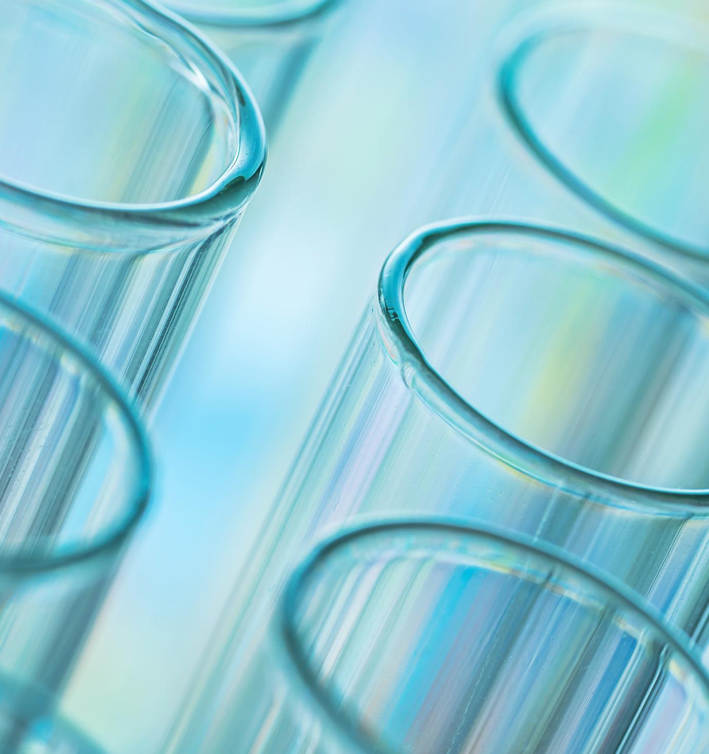 close up of glass test tubes