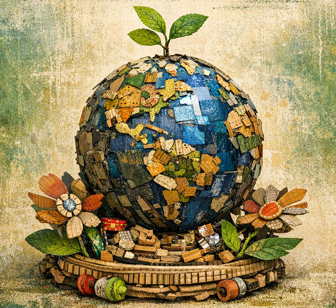 A globe made of patchwork