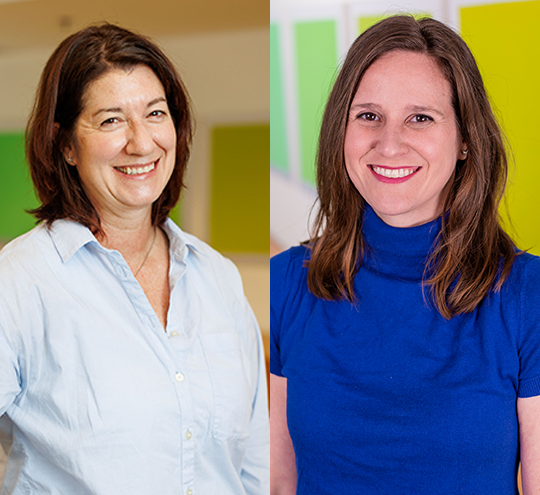 A photo of Laura Bellows on the left and Kristen Elmore on the right.
