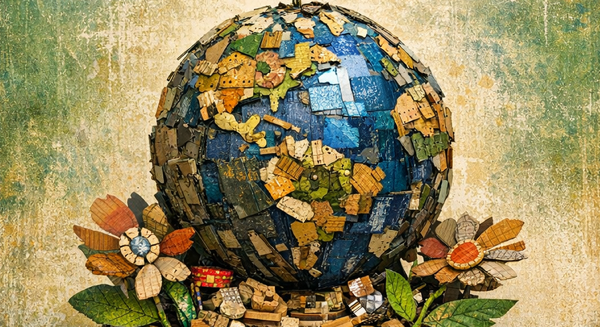 A globe made of patchwork