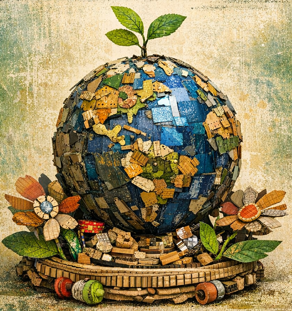 A globe made of patchwork