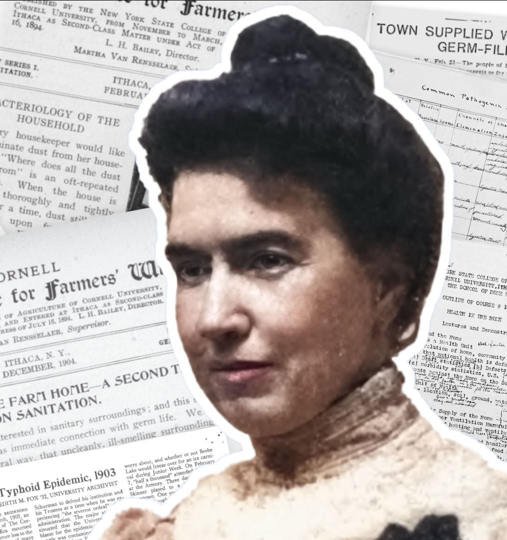 silhouette of woman with bulletins in the background