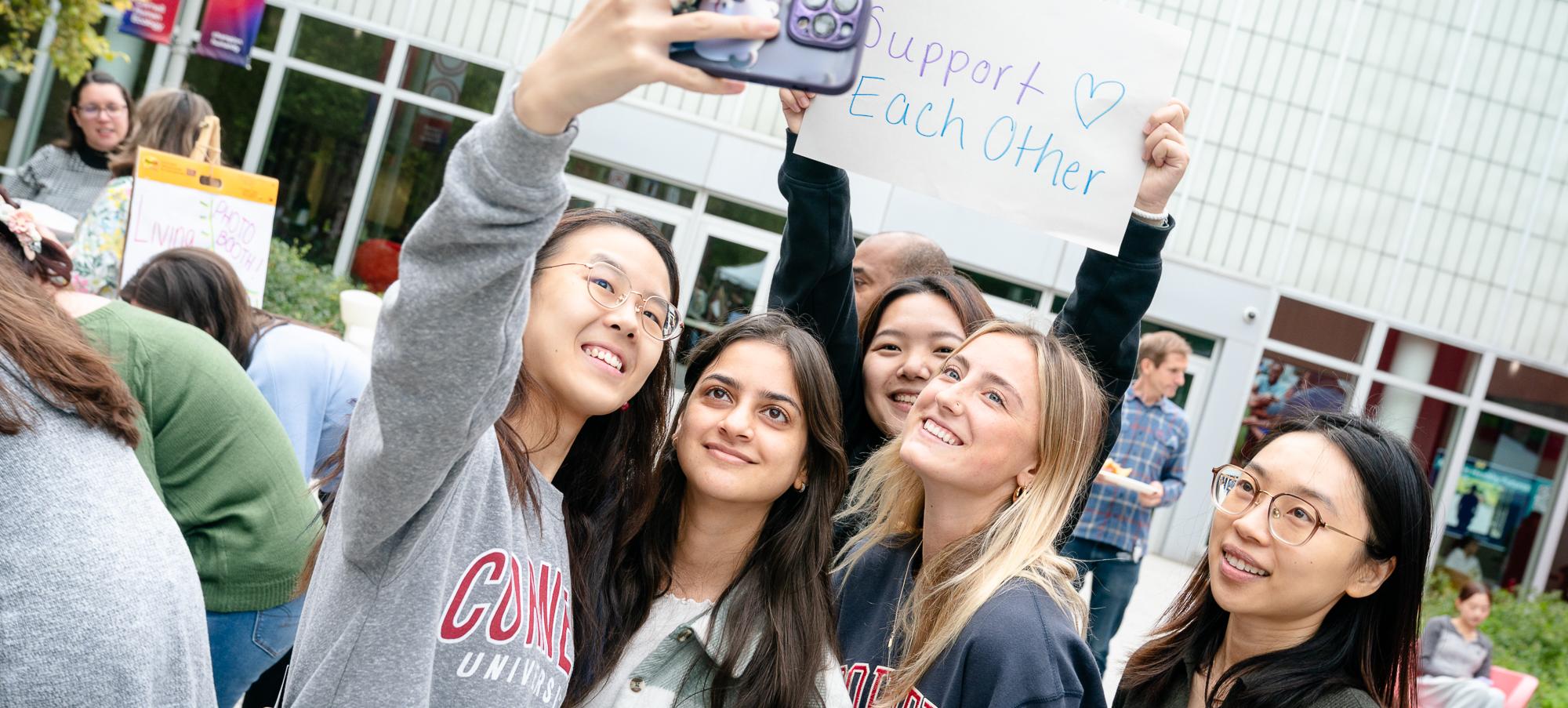 A group of students on the HEB terrace