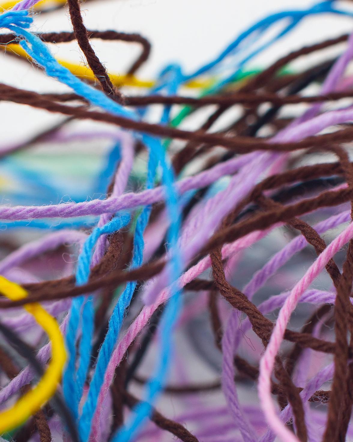 close up of colored yarn