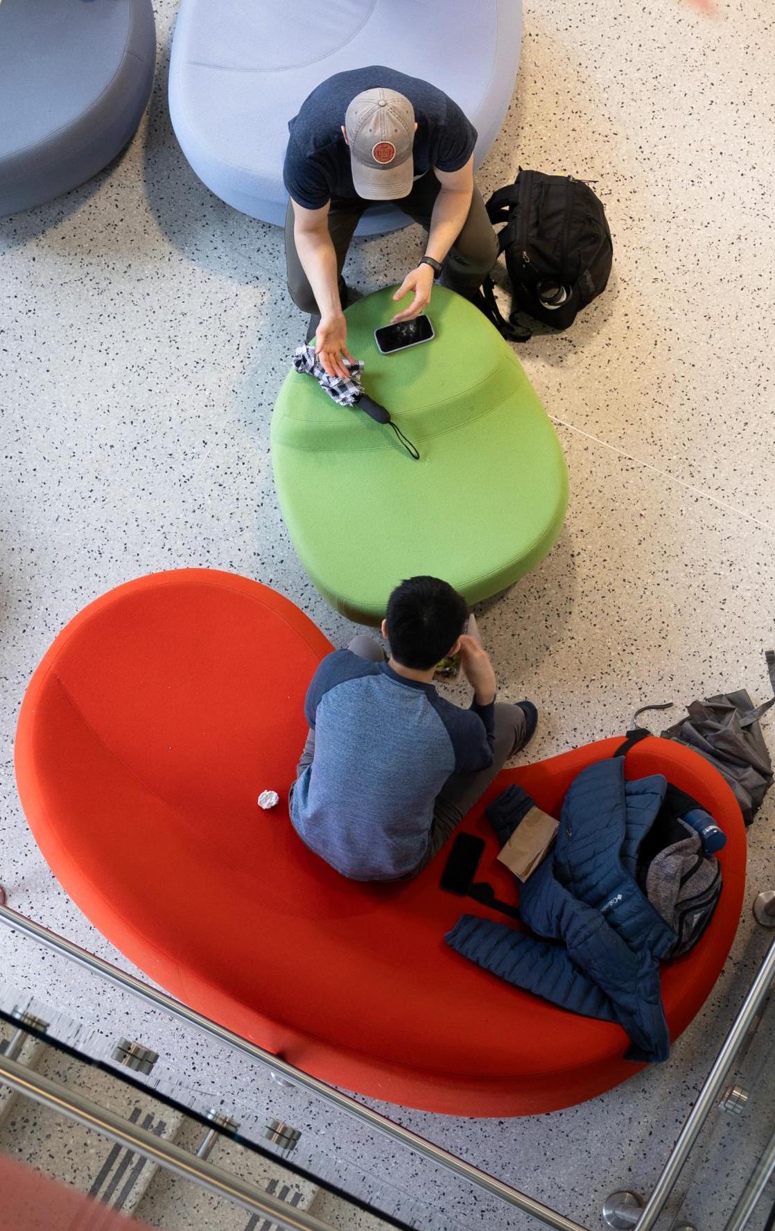 Overhead photo of students meeting together