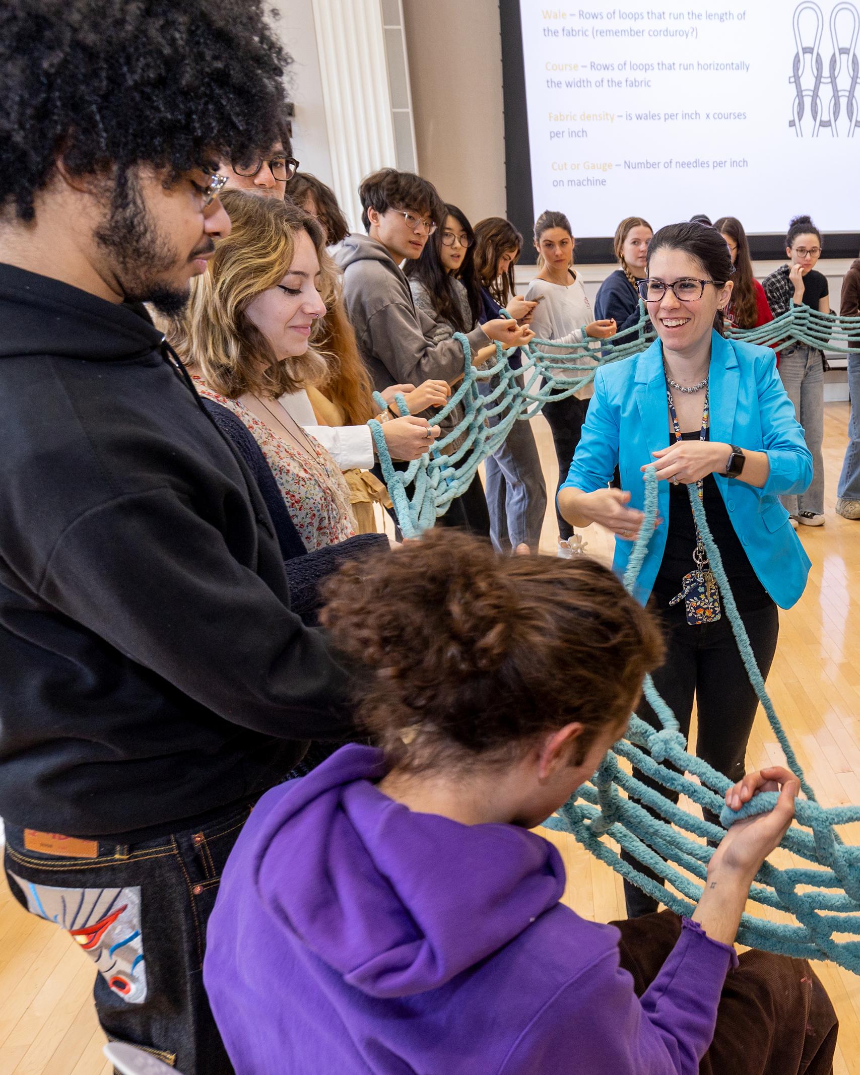 A class creates a 'human knitting machine'