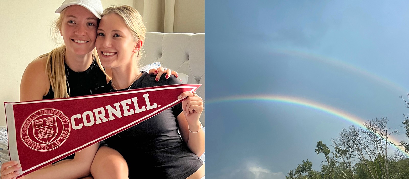 Ellie and Ashley Teal with Cornell pennant