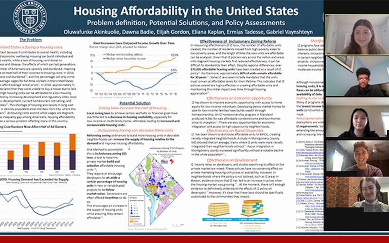 Housing Policy Virtual poster with four students on the zoom screen