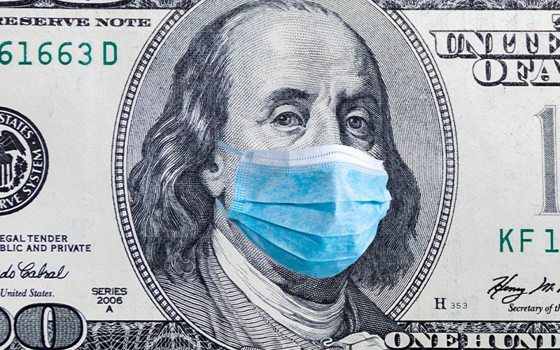 Money with medical face mask