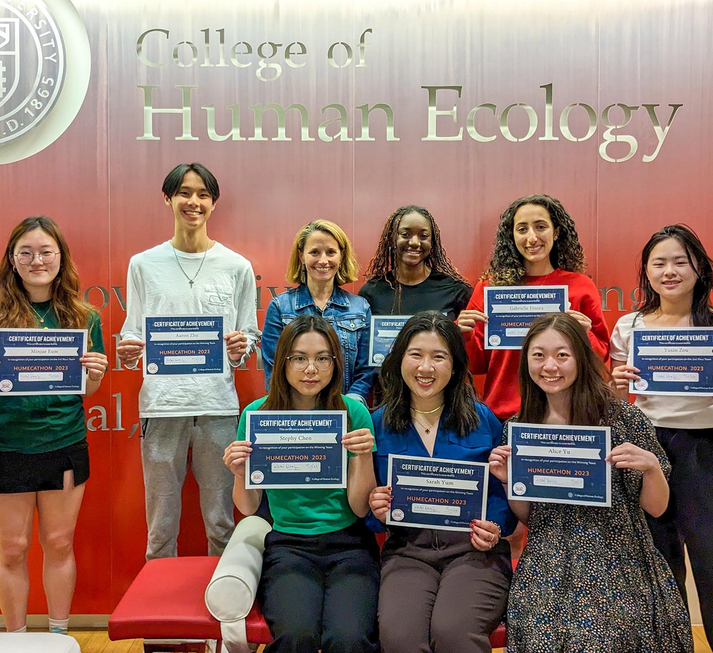 The student winners of the 2023 Humecathon stand with Dean Dunifon.