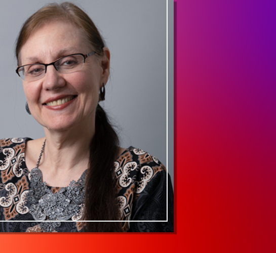 portrait of a person on a background of red and purple gradient