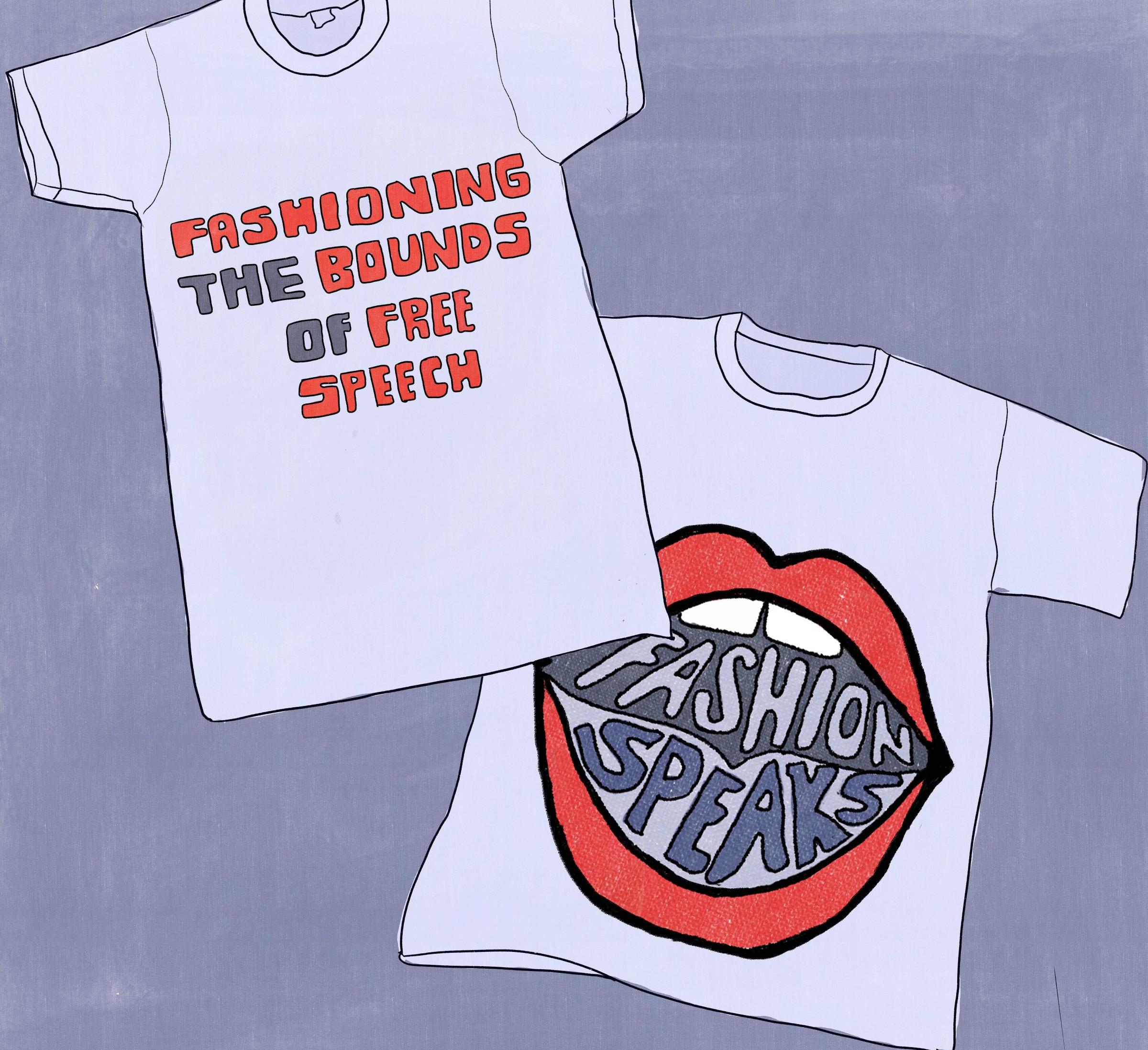 cartoon images of tshirts indicating free speech expressions