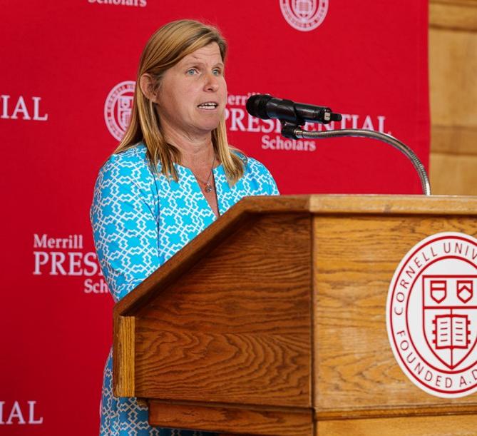 Nancy Merrill Sullivan ’96 addresses students, their high school mentors, and their chosen Cornell faculty mentors at the luncheon