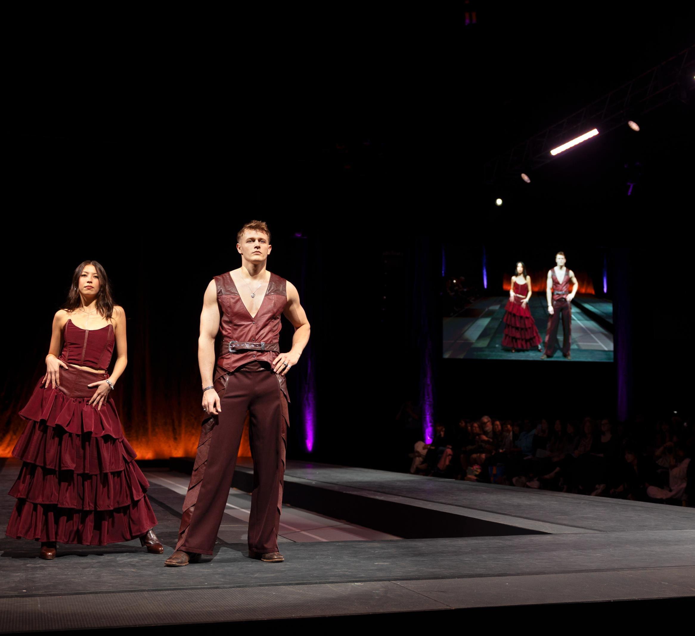 2 models pose in leather for the CFC runway show