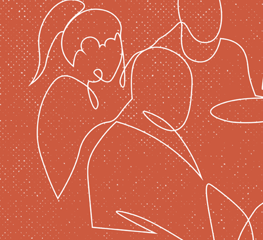 illustration line drawing of people at a table 