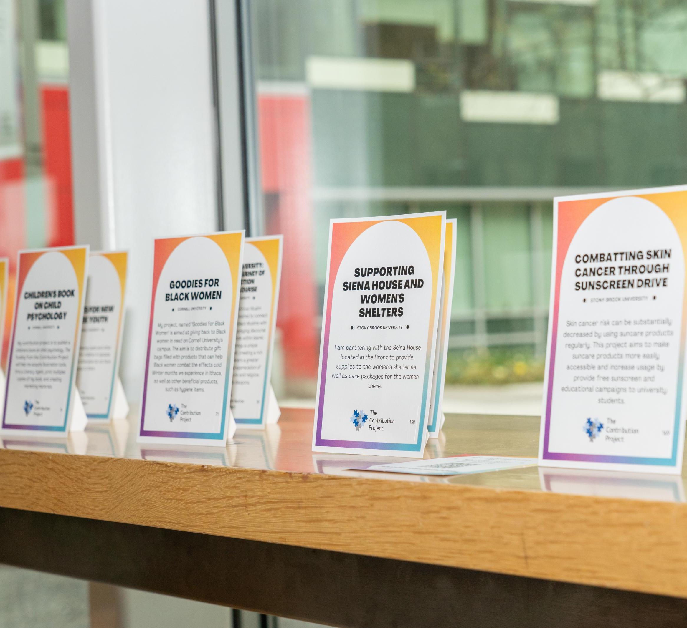 A display describing student contributions