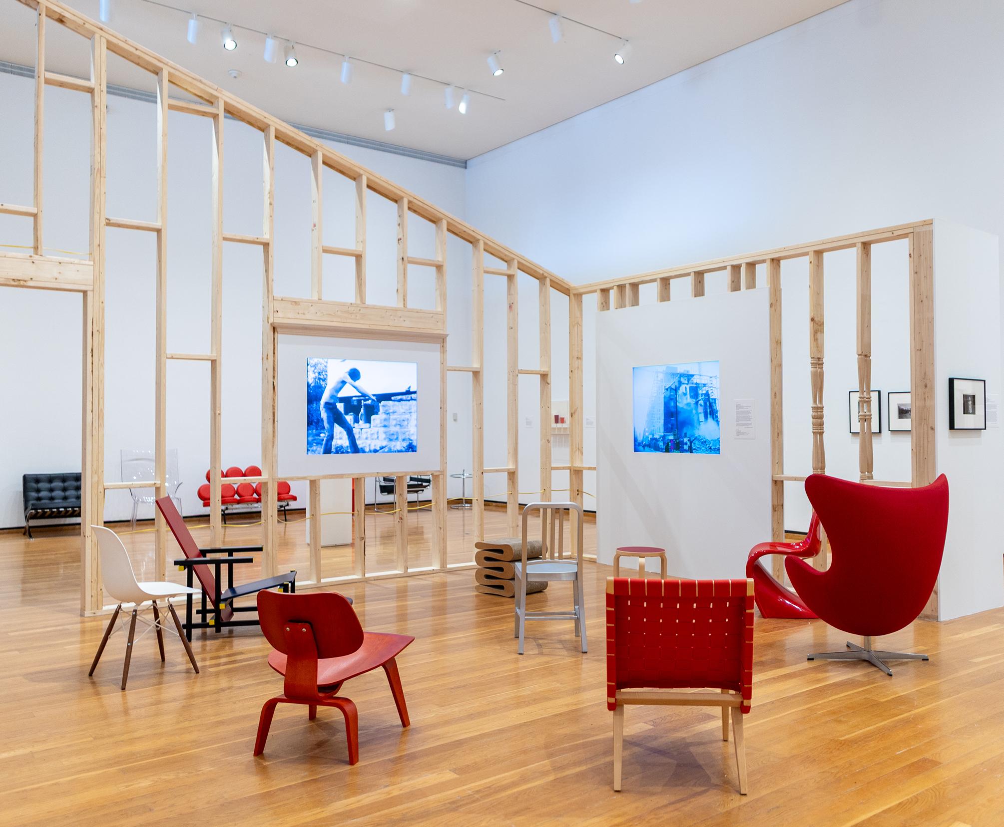 red chairs in an art gallery installation