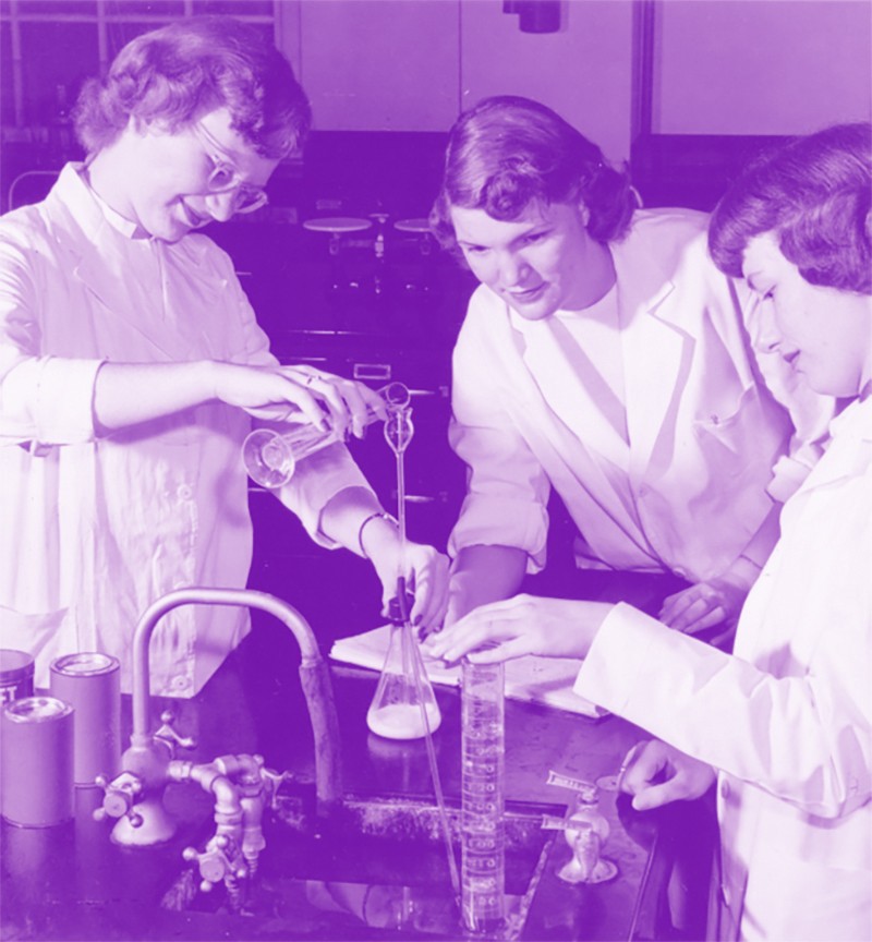 three women in a lab